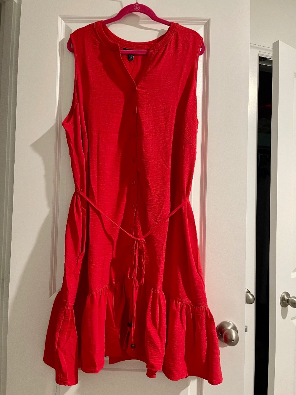 Nina Leonard Button Down Tank Dress Mid Length With Detachable Tie Belt 3X NWT